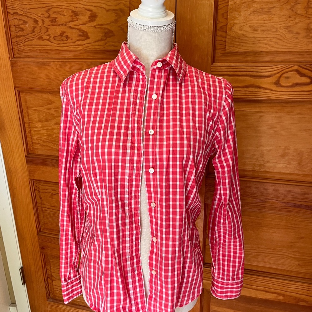J. McLaughlin Red and White Casual Button Down Shirt
